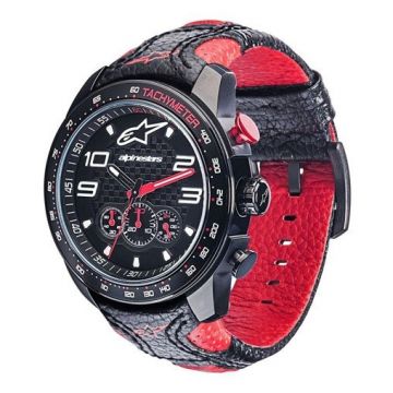 TECH WATCH CHRONO BLACK LEATHER-BLACK/RED