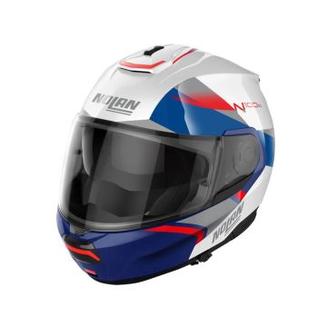 Nolan N100-6 Helmet - Paloma Metal White(Red/Silver/Blue Metal Cayman Blue